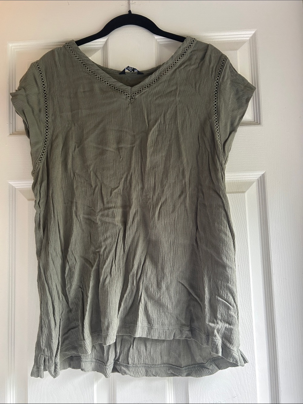 Buffalo David Bitton Olive Green Crochet Trim V-Neck Tunic